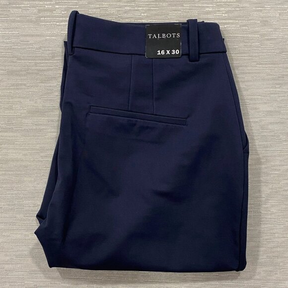 Talbots Dress Pants Womens 16 34x30 Navy Blue Nylon Tapered Trousers Office - Picture 8 of 15